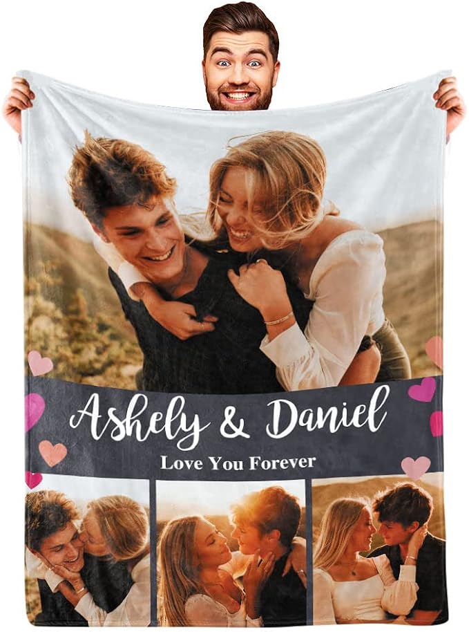 DayOfShe Ships Next Day, Personalized Blankets for Couples Photo Blankets for Girlfriend Boyfriend, Custom Blankets Flannel Blanket for Boyfriend Birthday Gift