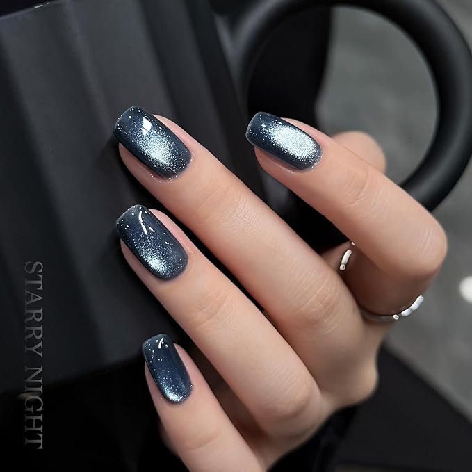 GAOY Blue Cat Eye Gel Nail Polish, 16ml Glitter Holographic Nail Polish with Magnet, Reflective Translucent UV Gel, 3151 Starry Night