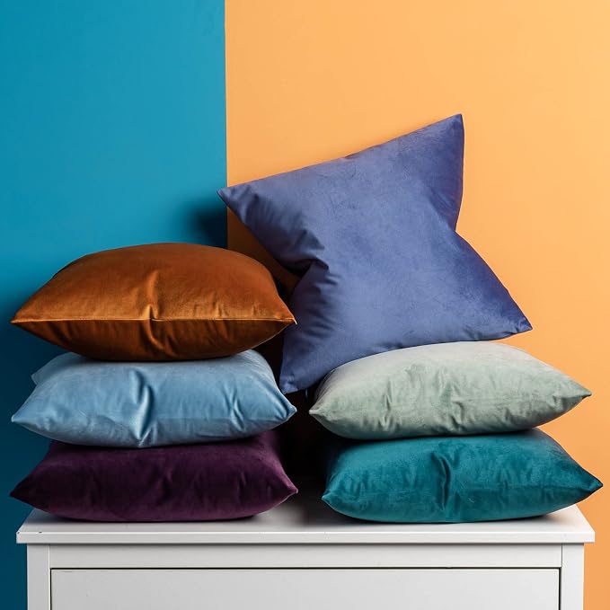 JUSPURBET 16x16 Decorative Velvet Throw Pillow Covers Cases Set of 2,Blue | Modern Soft Cushion Covers with Hidden Zipper for Couch Sofa Bed Living Room Bedroom Home Decor