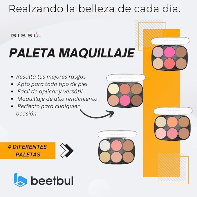 Makeup Kit Bissú 6‑Color Palette + Velvet Puff + 2 Finger Puffs + Makeup Sponge + Exfoliating Sponge (4 Styles) (01 Mera Mera)