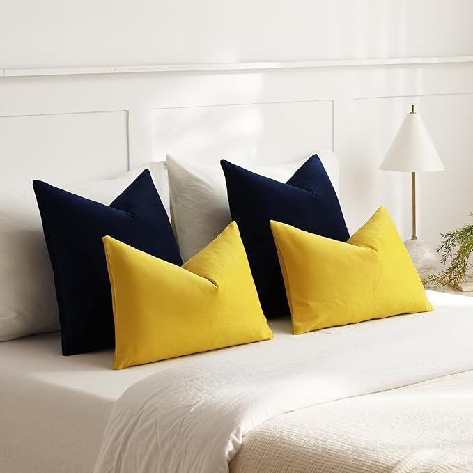 Euro Sham Covers 24x24 Navy Blue: Pack of 2 Cozy Soft Velvet Square Modern Luxury Decorative Throw Pillow Cases for Sofa Couch Living Room Bed Home Decor