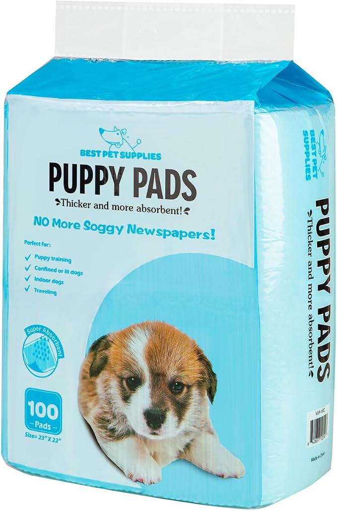 Best Pet Supplies Dog Training Puppy Pee Pads - Blue, 100 Count | 22.5x22" Potty Pads, Super Absorbent, Disposable, Leakproof, Keeps Floors Protected & Paws Dry, For Indoor Dogs, Odor Control