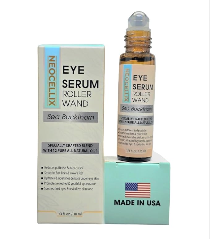 Eye Serum Oil Roller – Made from 12 Botanical Oils for Moisturizing, Puffiness, Dark Circles, Fine Lines & Tired-Looking Eyes – Sea Buckthorn, Rosehip, Helichrysum and More Made in USA 10 ML