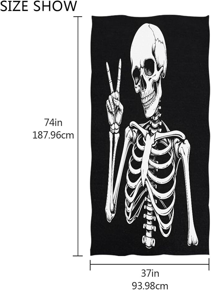 ALAZA Skeleton Yes Gesture Beach Towel, Absorbent Quick Dry Swimming Yoga Beach Towels, Large Sand Free Microfiber Beach Towel for Women, Men, Kids
