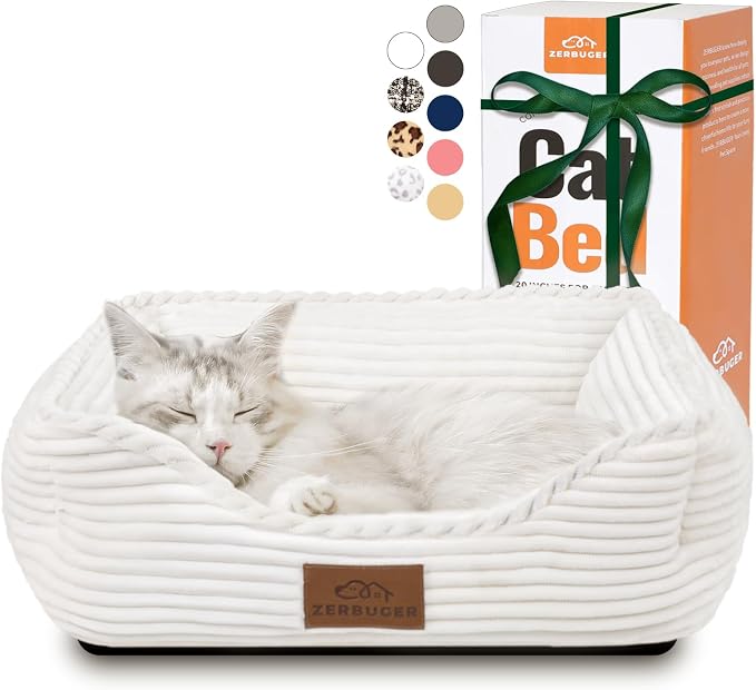 Zerbuger 20in Cream Rectangle Cat Dog Bed Machine Washable Sleeping Sofa | for Large Medium Small Pets Indoor Outdoor, Non-Slip Bottom Soft Puppy Bed Durable Orthopedic Calming Pet Cuddler