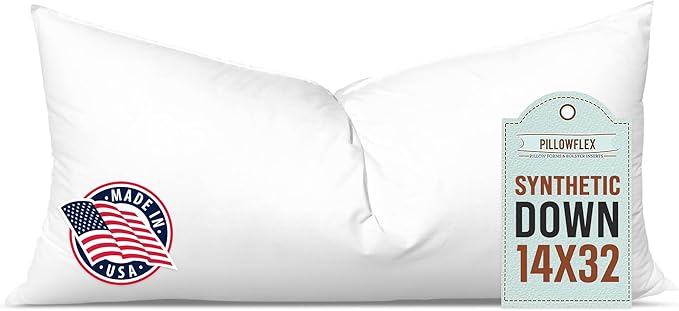 Pillowflex Synthetic Down Pillow Insert 14x32 in - Karate Chop Pillow | Large Rectangle Sham Form, Plush Polyester Cotton Blend, Cloud-Like Comfort, Clump-Resistant Fill, Smooth Elegant Finish