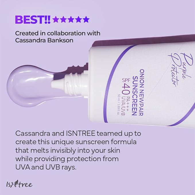 ISNTREE Onion Newpair Sunscreen 50ml, 1.69 fl.oz | SPF 40 | Korean Skincare | Hydrating Sun Protector | Evens Skin Tone | Purple Sunscreen | Broad Spectrum