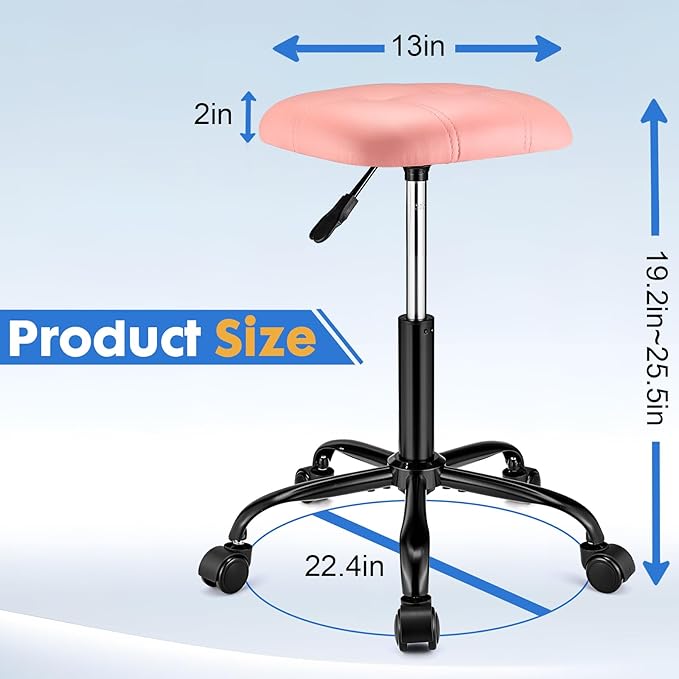 Square Rolling Stool with Wheels Height Adjustable Swivel Stools Office Chair Stable Base Foot