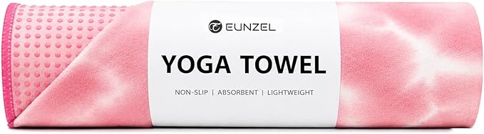 Eunzel Yoga Towel,Hot Yoga Mat Towel with Grip Dots Sweat Absorbent Non-Slip for Hot Yoga, Pilates and Workout 24" x72", Red & White