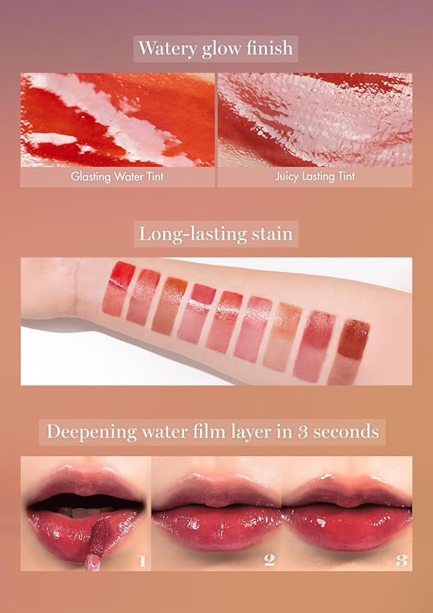 rom&nd GLASTING WATER TINT 14 Mauve Moon | Long-Lasting Hydrating Lip Stain | Non-Sticky Glossy Finish for Cool Tones | K-Beauty Liquid Lipstick