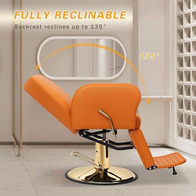 Barber Chair Hydraulic Reclining Salon Chairs Styling Chair Hair Chair 360 Degrees Rolling Swivel Barber Chairs for Barbershop Hair Salon (Orange1)