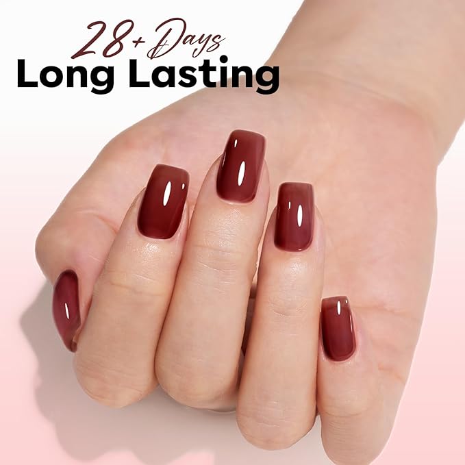 modelones Gel Nail Polish Red Wine Red Nail Polish Sheer Translucent Valentine Gel Polish Nails Soak Off LED Nail Lamp Manicure 15 ML