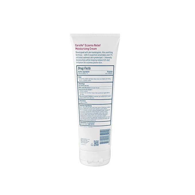 CeraVe Eczema Relief Moisturizing Cream with Colloidal Oatmeal, Shea Butter & Vitamin E For Dry Skin & Itchy Skin Relief, Steroid Free & Paraben Free, 8oz