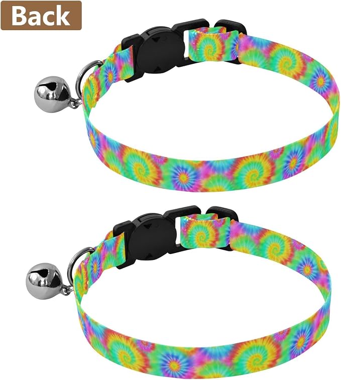 2 Pack Dog Collar Colorful Tie Dye Swirls Cat Collar Breakaway with Bell, Adjustable 10.6 to 17.1 Inches
