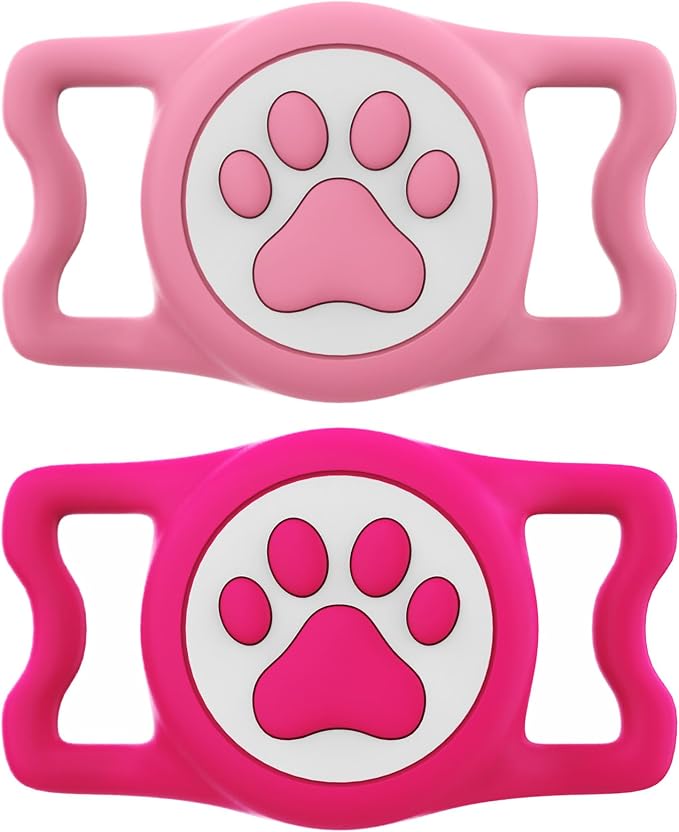 IP68 Waterproof for AirTag Dog Collar Holder, Silicone Dog Air tag Holder for Apple Air Tag (Pink&Rose)
