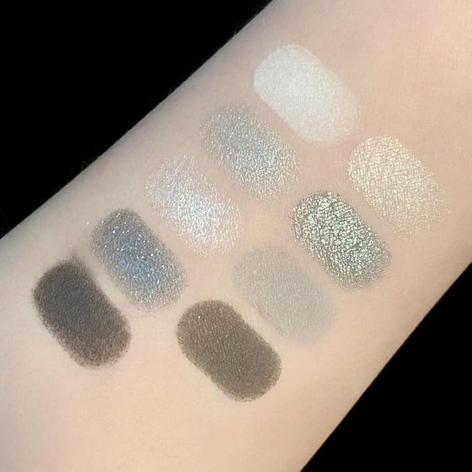 URQT Smoky Silver Eclipse Eyeshadow Palette – 9 Silver, Gray & Black Shades with Matte & Metallic Finishes, High Pigment Blendable Formula for Smoky Eye Looks