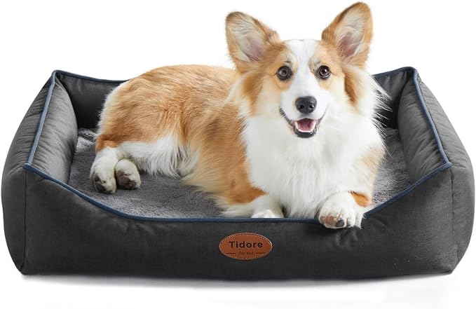 Tidore Orthopedic Dog Beds for Medium Dogs, Durable Egg Crate Foam Sofa Dog Bed wit Washable Removable Cover,Waterproof Lining,Pet Bed for Large Dogs (Dark Grey, 31.5" L x 25.2" W x 7" Th)