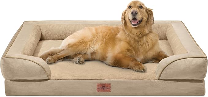 Comfort Expression Waterproof Orthopedic Dog Bed for Extra Large Dogs | Supportive Egg Crate Foam XL Pet Bed with Removable Bolster, Dog Couch with Washable Cover & Non-Slip Bottom, 42x30 Inch