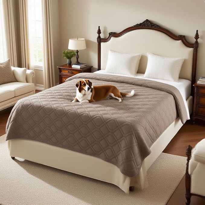 PrinceDeco Dog Bed Cover Blanket 52x82,Waterproof Pet Blanket Sofa Covers Washable Furniture Protector for Sofa, Sectional, Bed, Crate, Car & RV, Tear-Resistant Anti-Slip Backing,Taupe