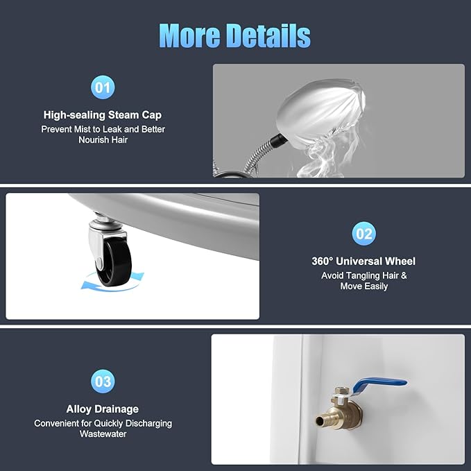 Professional Stand Hair Steamer, 7 in 1 Hair Color Processor, 650W Professional Hair Treatment Machine, Freestanding Stand SPA Machine with Rolling Base