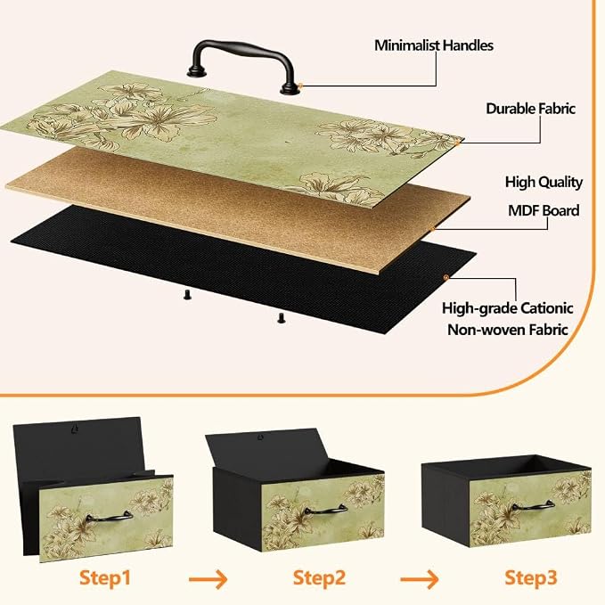 Tall 6 Drawers Dresser for Bedroom, Vintage Storage Organizer Unit | Tall Nightstand with Fabric Drawers, Retro Floral Pattern, Skinny Dresser for Closet, Dorm, Entryway, Metal Frame, Wood Top