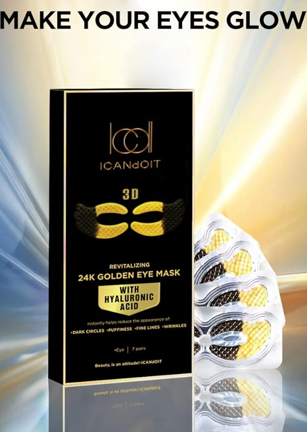 ICANdOIT 24K Gold Eye Mask For Dark Circles&Puffiness,Anti-Aging,Anti-Wrinkle With Hyaluronic Acid and Collagen,Eye Zone Care Eye Patches for All Skin Types,35Pairs