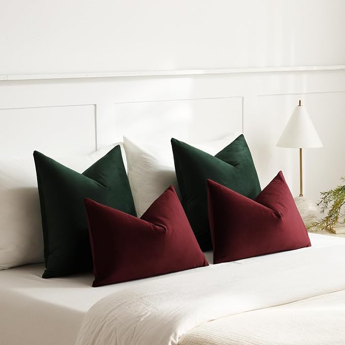 Throw Pillow Covers 16x16 Dark Green: Pack of 2 Cozy Soft Velvet Square Modern Luxury Decorative Throw Pillow Cases for Sofa Couch Living Room Bed Home Decor