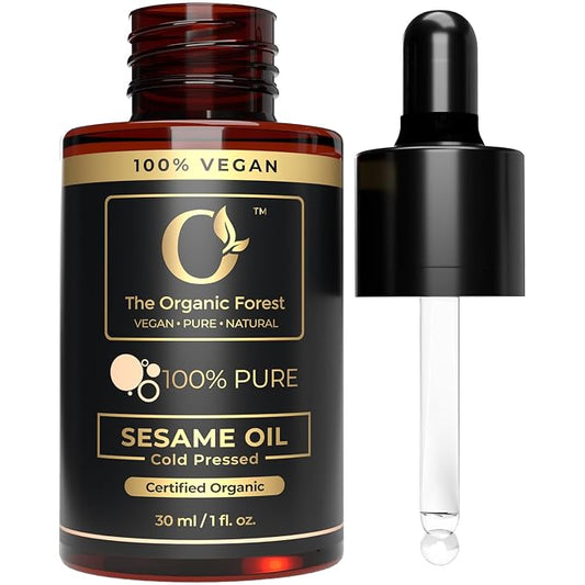 Premium Organic Sesame Oil - Cold Pressed, for Skin & Hair - Nutrient-Rich Sesame Seeds - Natural & Pure - Non-GMO, Vegan, Cruelty-Free, Hexane-Free - 1 fl oz