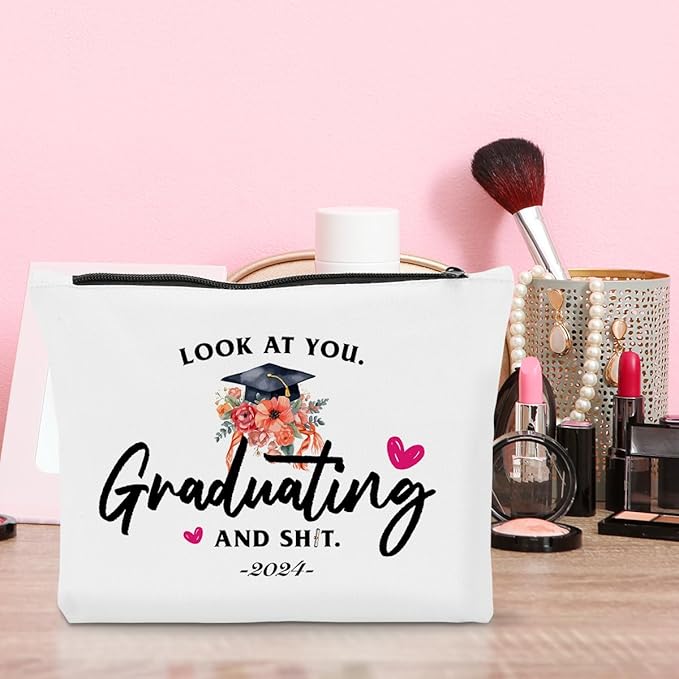 Graduation Gifts for Women, Class of 2024 Gifts, 2024 Graduation Congratulations Gifts Cosmetic Bag, Look At You Graduating Makeup Bag, Inspirational Cheer Up Birthday Gifts for Friend Sister
