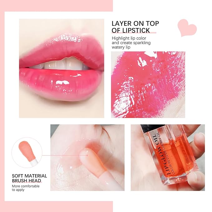 Hydrating Lip Glow Oil Moisturizing Plumping Lip Tint Lip Gloss Transparent Lip Balm Long Lasting Nourishing Repairing Lightening Lip Lines (001# PINK)