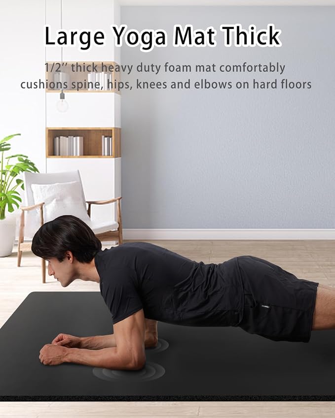 Yoga Mat for Men Women Extra Wide Exercise Mat 76"x35" 15mm Thick Large Workout Mat for Home Gym, High Density NBR Foam Mat with Yoga Bag