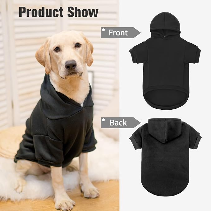 BINGPET Dog Hoodie for Large Dogs, Soft Pullover Pet Sweater | Warm Dog Sweatshirt Clothes, Winter Hooded Outfit for Girl Boy Dogs Puppy, French Pitbull Cold Weather Coats Wear, Black XL