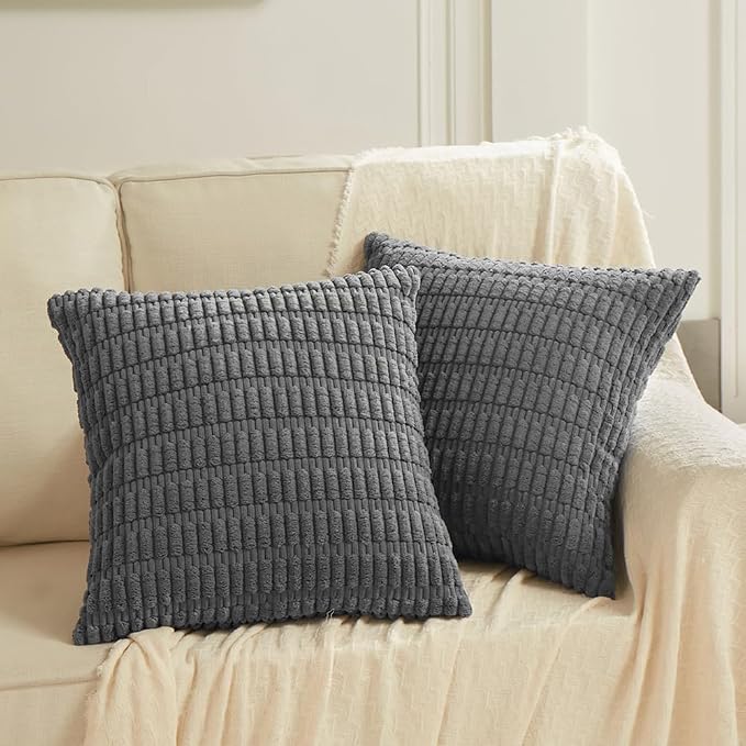 Fancy Homi Decorative Throw Pillow Covers for Bed Couch Bedroom Bench, Soft Corduroy Solid Pillow Case, Rustic Farmhouse Boho Room Decor,20" x 20" (Pack of 1),Dark Gray