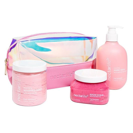 Nectar Life Daily Glow Kit Body Skin Care Set, Whipped Soap, Sugar Body Scrub, Hand Wash (Fruit Smoothie Scent)