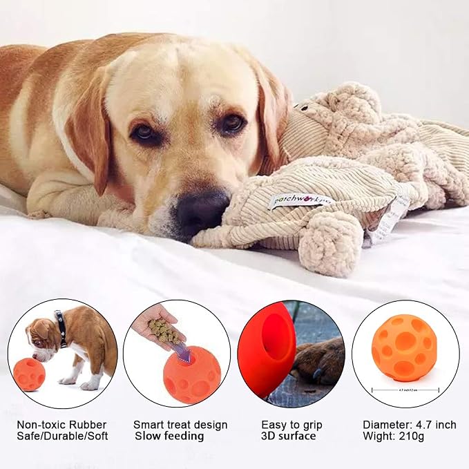 Tricky Treat Ball - Food Dispensing Dog Toy, Soft Rubber 3D Surface, Easy Grip for Small & Medium Dogs