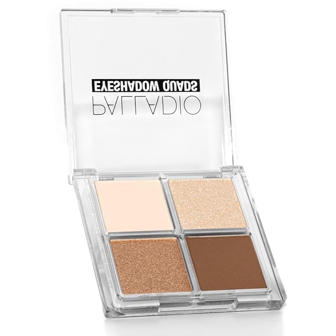 Palladio Eyeshadow Quads, Velvety Pigmented Blendable Matte, Metallic & Shimmer Finishes, Creamy Formula, Four Way Quad Eye Shadow Palette, Talc-Free (Miss Popular)