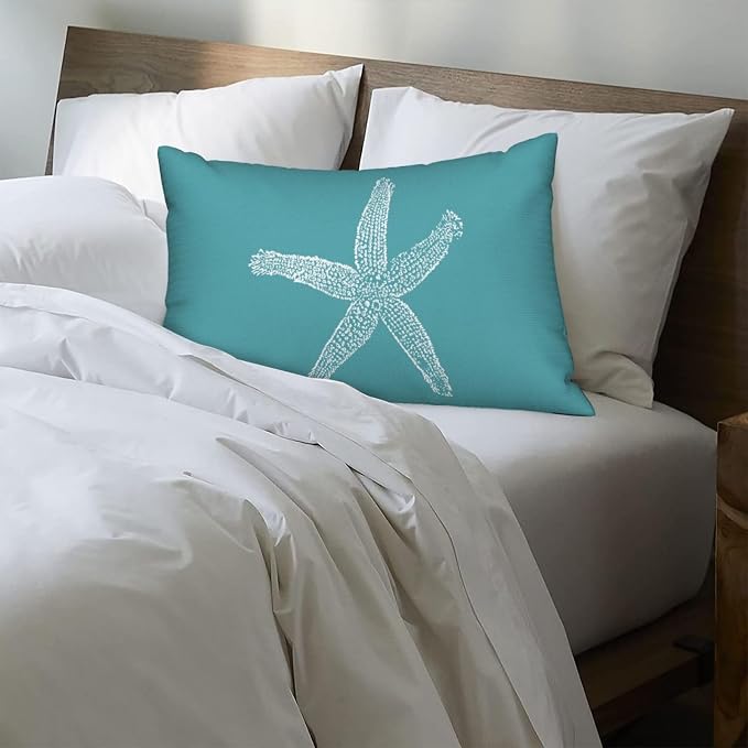 Coastal Pillow Covers 12x20 Set of 2 Aqua Teal Turquoise Coral Starfish Throw Pillows Nautical Ocean Decorations Summer Linen Beach Pillowcase Outdoor Decor Farmhouse Cushion Case for Couch