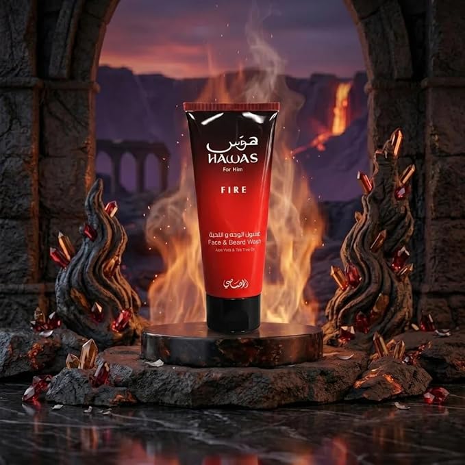 RASASI Hawas Fire For Men 3 Piece Gift Set Eau De Parfum Spray, Face & Beard Wash & Shower Gel 100ml (3.4 Oz)