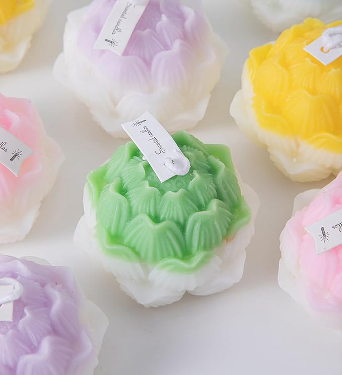 Lotus Flower Shaped Scented Candle,70G Handmade Soy Wax Aroma Aesthetic Decorative Candle for Table Photo Prop,Prefect Gift for Meditation Stress Relief Mood Boosting Bath Yoga (Green)