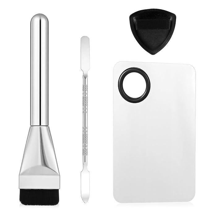 4 PCS Makeup Mixing Palette, Foundation Makeup Mixing Tray, Metal Make up Spatula Palettes Tool, Professional Cosmetic Artist Accessories Set for Women Girl Eye Shadow Eyelash Nail Art