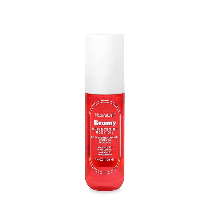 NATURE WELL Beamy Brightening Body Oil, Fast-Absorbing Formula Designed Hydrate, Smooth & Visible Brighten Skin, Scented with Black Currant, Jasmine, and Vanilla Woods, 3.4 Oz