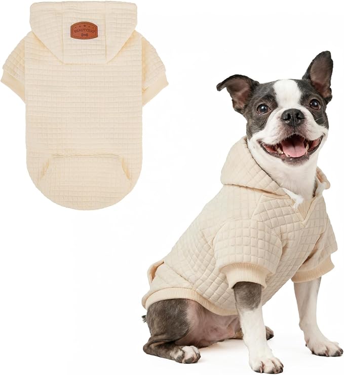 BEAUTYZOO Dog Hoodies Sweater for Medium Dogs, Waffle‑Like Laminated Coat | Warm Dog Sweatshirt with Pocket & Leash Hole, Pullover Clothes for Girl Boy Dogs, Stretchy & Easy‑On‑Off, Bulldogs Pitbulls