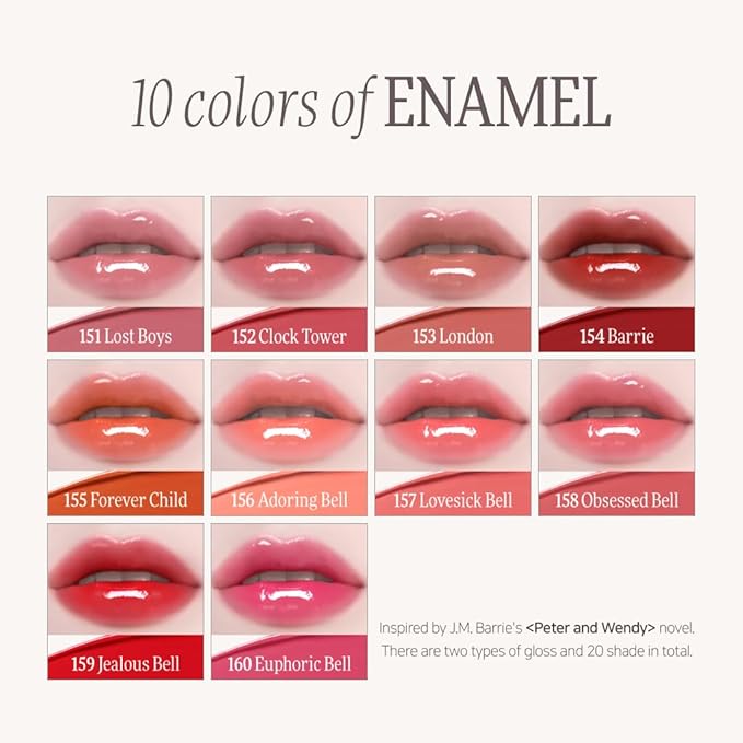 DINTO (Peter & Wendy Collection Deep-Kissed Plumping Lip Enamel - Glitter Lip Gloss, High Shine, Cooling Plumping, Long-Lasting, Vegan & Cruelty-Free (156 Adoring Bell, 4ml)