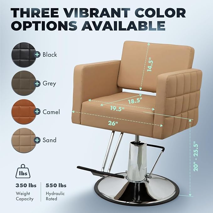 Buy-Rite Icon Styling Chair for Professional Salons & Barbers, Wide Quilted Seat, Durable Steel Frame, One-Piece Foam Cushion, Adjustable Hydraulic Pump, Easy-to-Clean Design, YLG-192 (Sand)