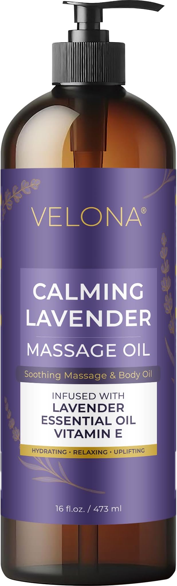 velona Lavender Massage Oil – 16 Fl Oz | Vitamin E & Lavender Essential Oil | Relaxing, Refreshing, Uplifting, Moisturizing Therapy Body Oil | Professional Spa & Home Massage