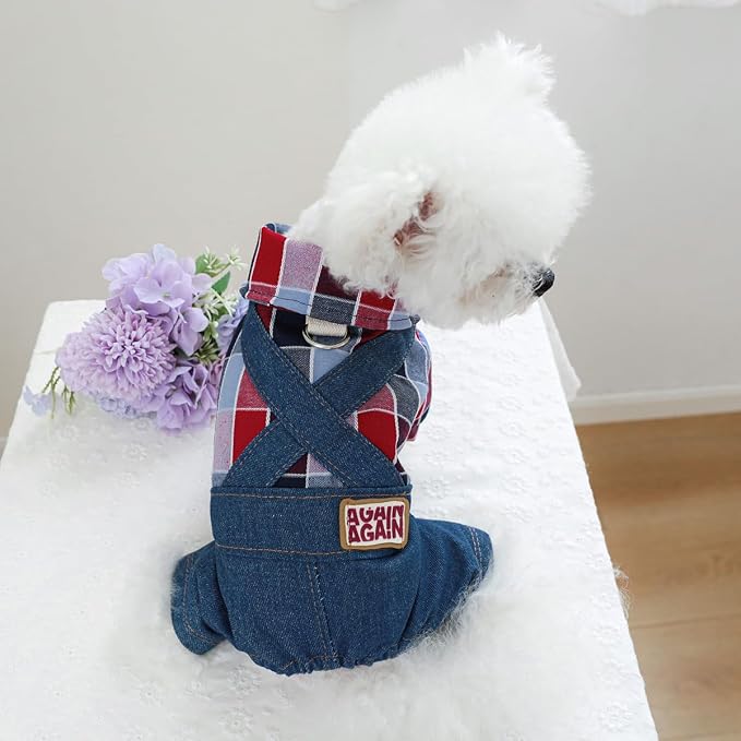 Dog Stylish Overalls Comfortable Puppy One Piece Outfits Summer Bib Overalls for Small Dogs Cute Pet Jumpsuit Onesie Chihuahua Yorkies Birthday Holiday Clothes Costume