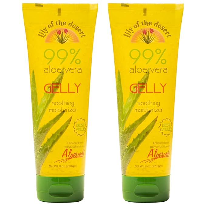 Lily Of The Desert Gelly Moisturizer - 99% Organic Aloe Vera Gel for Skin, After Sun Care with Aloe, Vitamin E Oil, and Vitamin C for Sunburn Relief, 8 Fl Oz (Pack of 2)