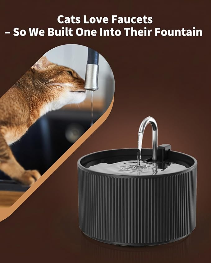Wonder Creature Ceramic Cat Water Fountain 2.2L/74oz (Black) | Quiet Pet Fountain with BPA-Free Ceramic Material, Triple Filtration System, Easy Cleaning Design for Cats and Dogs