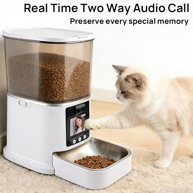 Automatic Cat Feeder with Camera Two-Way Video/Autio 5G WiFi, 5L | 3MP HD, Custom Voice, APP Control Automatic Dog Feeder with Night Vision, Cat Food Dispenser, Automatic Feeder Cat Dry Food