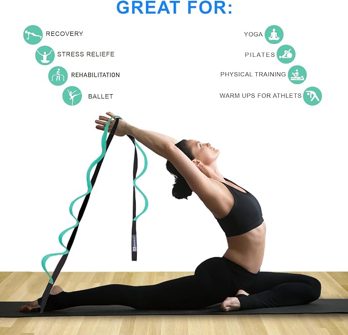 A AZURELIFE Premium Durable Stretch Straps with Loops, Stretching Strap for Physical Therapy, Multi-Loop Yoga Strap Fitness Exercise Strap for Yoga, Pilates, Dance, Flexibility&Exercise